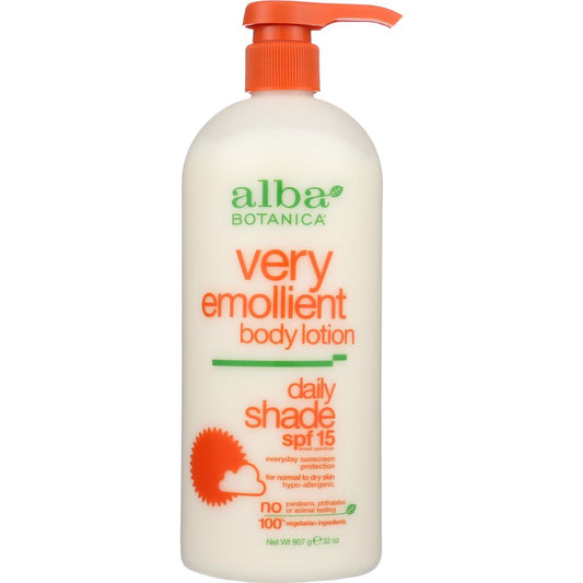 ALBA BOTANICA: Very Emollient Body Lotion Daily Shade SPF 15, 32 oz