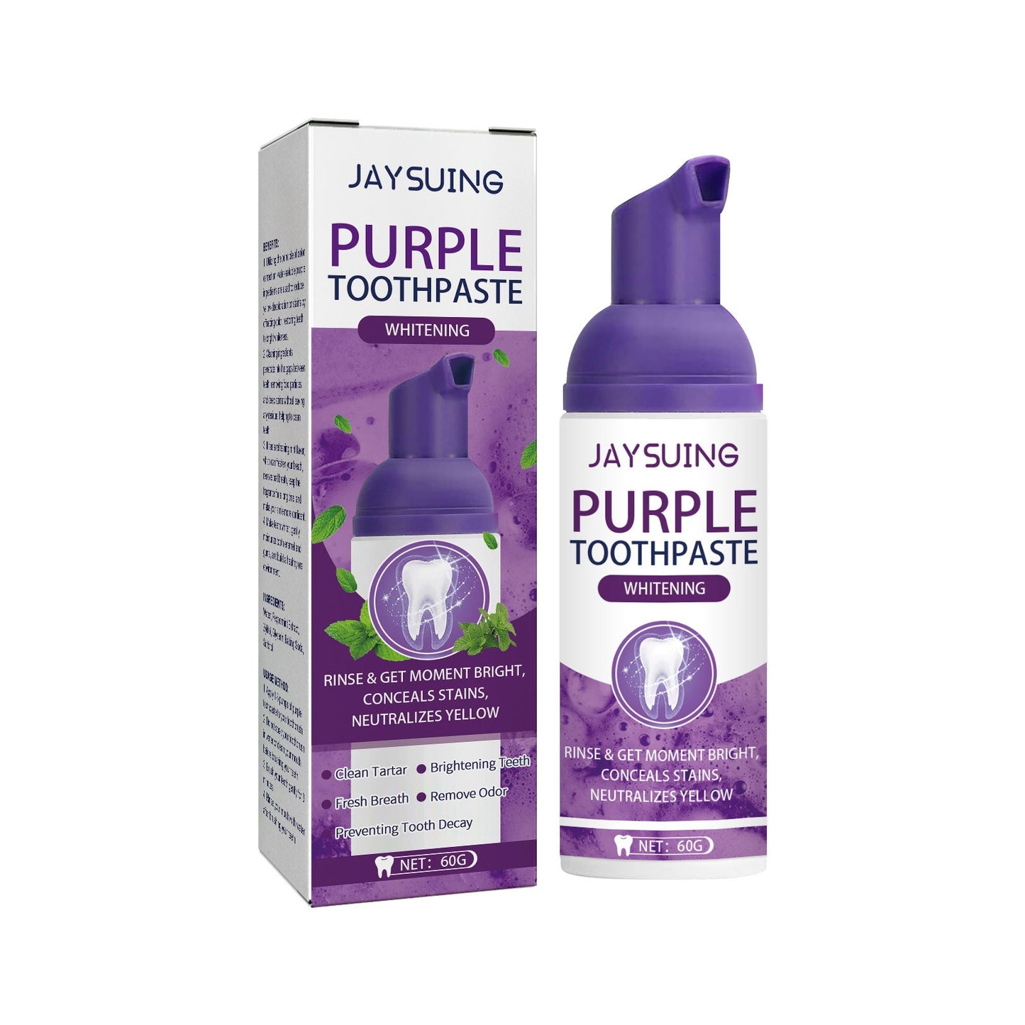 Jaysuing Purple Tooth Whitening Toothpaste Brightens Teeth, Cleanses Stains, Diminishes Odors, And Beauties Teeth Toothpaste