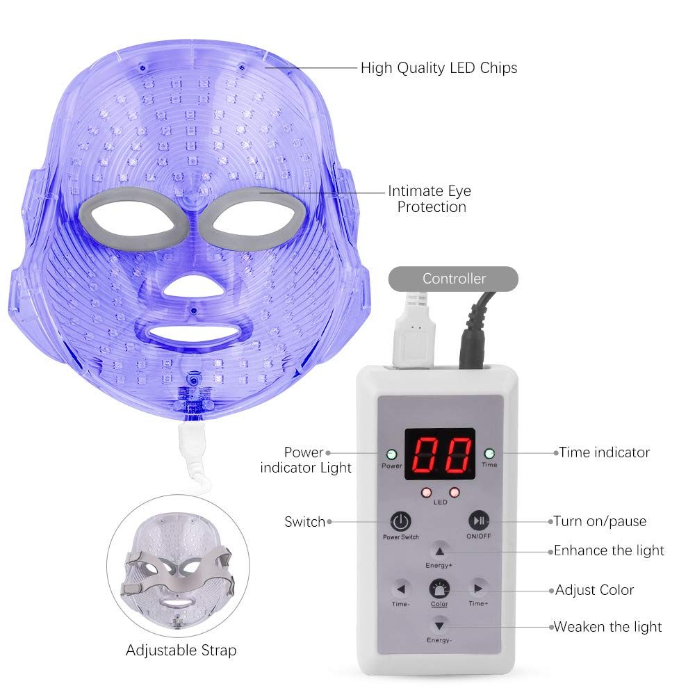 Light Therapy LED Face Mask 7 Color 149 Leds Photon Face Mask Beauty Photon Mask for Face Skin Rejuvenation Facial Skin Treatment Anti-Aging Anti Acne Anti Wrinkle with Free Gift