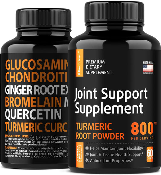 Joint Support Supplement with Turmeric Curcumin Glucosamine Chondroitin MSM Ginger Bromelain Nutritional Herbal Supplements for Men Women Helps with Inflammatory Response Knee Support 60 Capsules